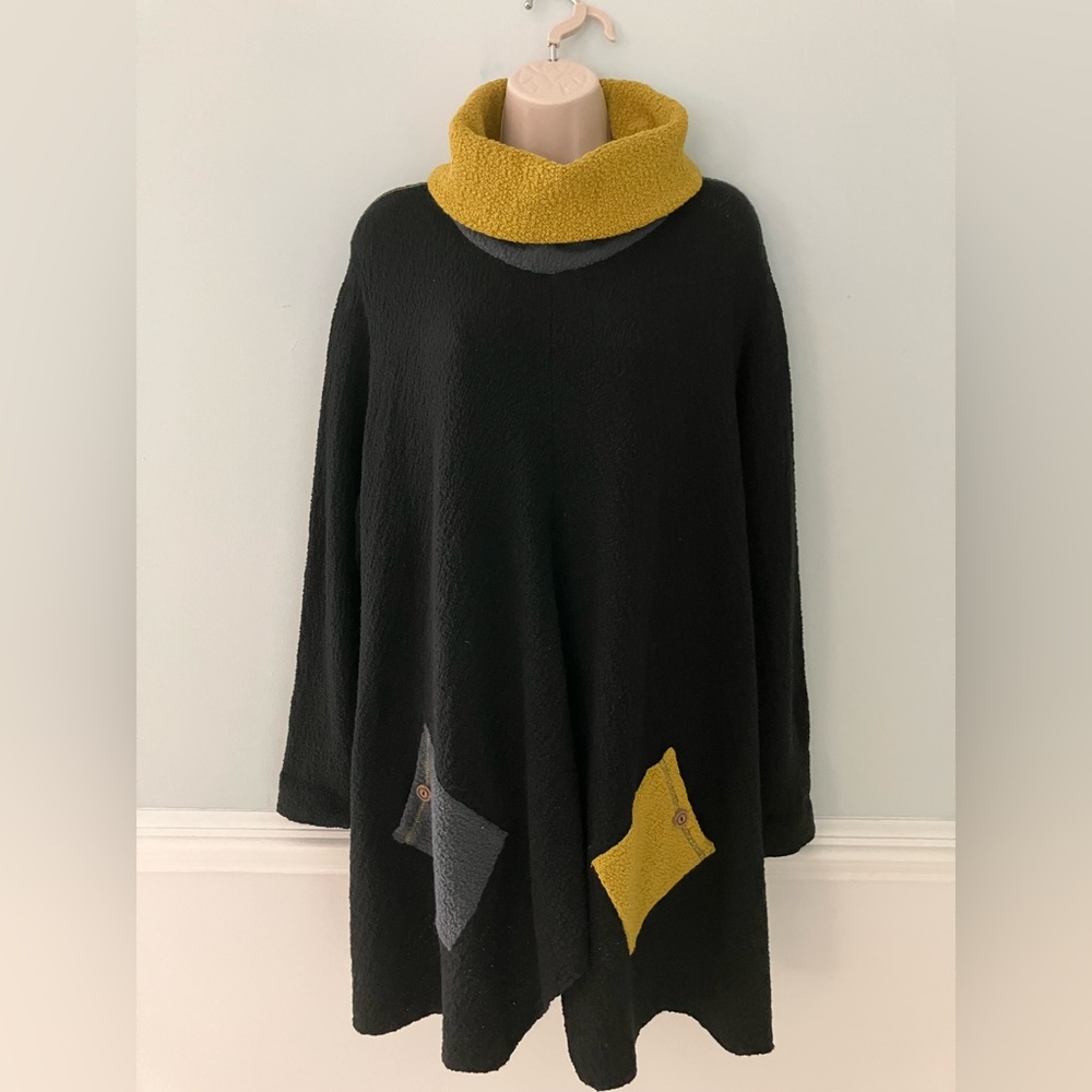 MARGARET WINTERS cotton sweater baggy artsy asymmetrical Lagenlook cowl neck M